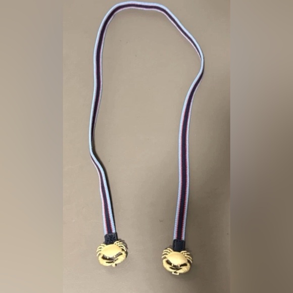 Tory burch Crab Clasp Striped Webbing Skinny Elastic Belt Blue Red - Picture 13 of 16